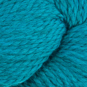 A close-up of teal blue yarn texture, showing the twisted plies and soft fibers of the material.