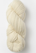 A single skein of cream-colored yarn twisted into a hank, shown against a plain light gray background.