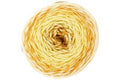 Ball of yellow yarn on a white background