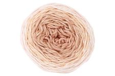 A single ball of light peach-colored yarn photographed on a plain white background.