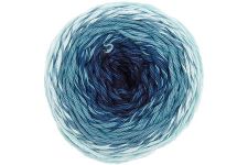 Ball of blue yarn on a white background