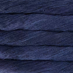 A close-up texture shot of dark navy blue yarn wound horizontally.