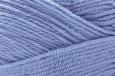 A close-up of light periwinkle blue yarn showing the twisted texture of the fibers.