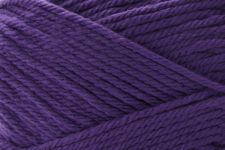 A close-up of a purple skein of yarn, showing the twisted plies and soft texture of the fiber.