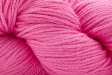 A close-up of bright pink yarn, showing the soft texture and twisted plies of the fiber.