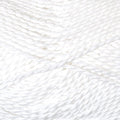 A close-up texture shot of white yarn, showing the twisted ply structure of the thread.