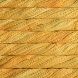 A close-up texture shot of twisted yellow-gold fiber strands, likely hair or silk, arranged horizontally.