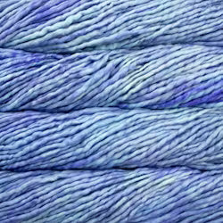 Close-up of blue and purple yarn with a gradient effect
