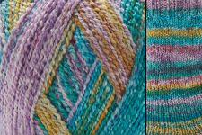 Close-up of colorful yarn with a geometric pattern on a textured background