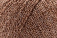 A close-up of brown yarn strands wound together, showing a heathered texture with lighter tan and slightly darker brown threads.