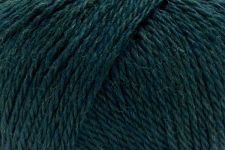 A close-up of dark teal yarn strands, showing the texture and color of the fiber.