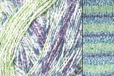 Close-up of multicolored yarn and a knitted fabric pattern.