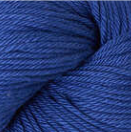 A close-up of a deep blue yarn skein, showing the texture and color of the twisted plies.