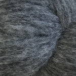 A close-up of fuzzy gray and black yarn texture.
