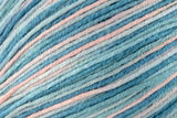 Close-up of blue and pink yarn strands