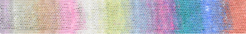 A close-up swatch of textured fabric showing a soft pastel rainbow gradient with vertical bands of pink, yellow, green, blue, and purple.