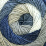 Close-up of a skein of yarn with blue and gray tones.