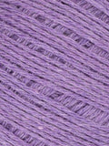 A close-up of lavender purple yarn wound in a textured herringbone pattern.