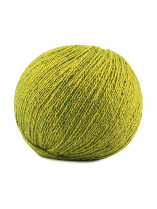 Green skein of yarn on a white background