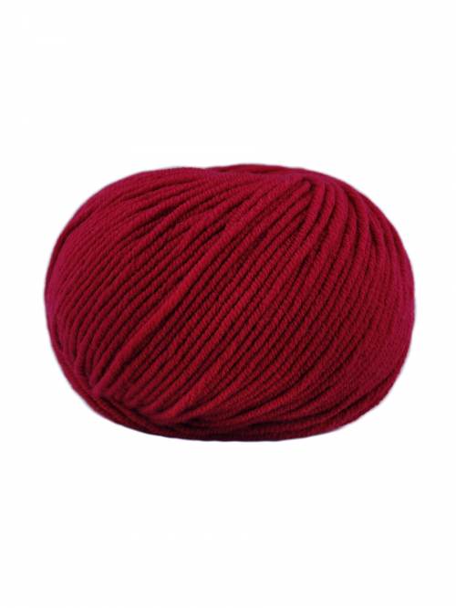 A single ball of deep burgundy yarn on a solid white background.