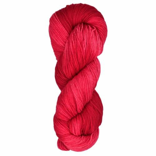 A single skein of bright red yarn, twisted into a hank, shown against a plain white background.