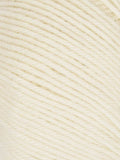 A close-up of cream-colored yarn with a twisted plied texture filling the frame.