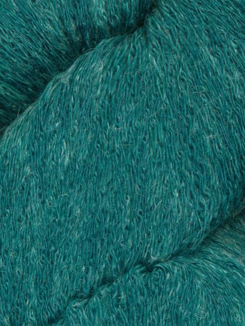 A close-up of teal blue-green yarn with a heathered texture, filling the entire frame.