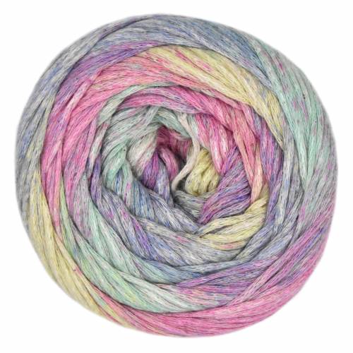 Multicolored skein of yarn on a white background