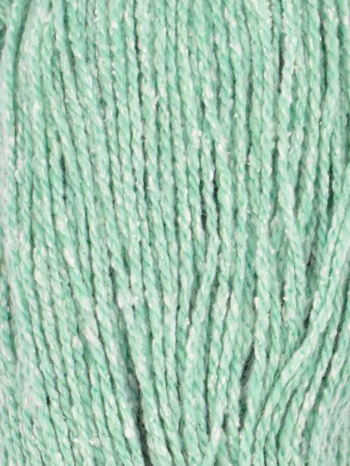 A close-up of mint green twisted yarn strands with subtle white flecks throughout.