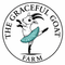 A circular logo featuring a white goat with black horns and a turquoise tutu, posed as if dancing, with the words 'THE GRACEFUL GOAT FARM' in black text around the circle on a white background.