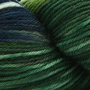 Close-up of green and blue striped yarn
