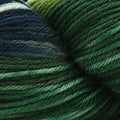 Close-up of green and blue striped yarn