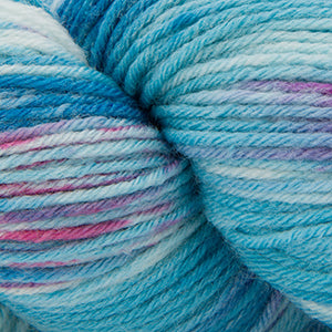 Close-up of blue and pink striped yarn