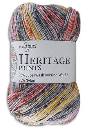 Multicolored yarn skein with a label on a white background