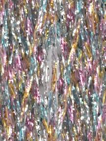 Multicolor metallic tinsel garland with strands of silver, pink, gold, and blue glitter.