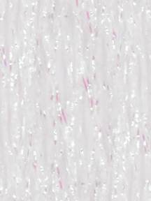 A close-up texture shot of a white fabric or material with fine vertical ribbing and scattered small pink and silver glitter flecks.
