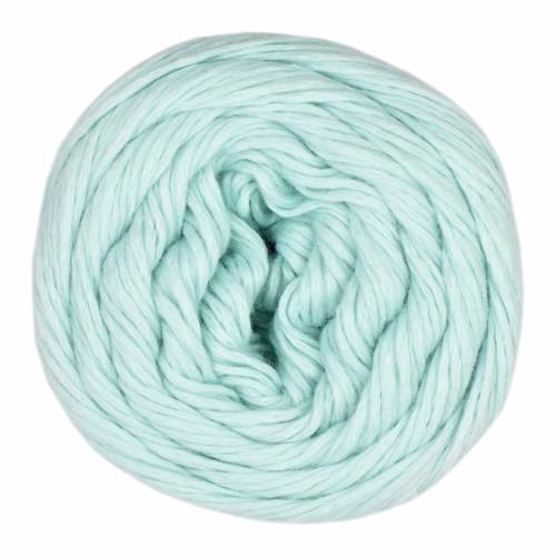 Light blue skein of yarn on a white background