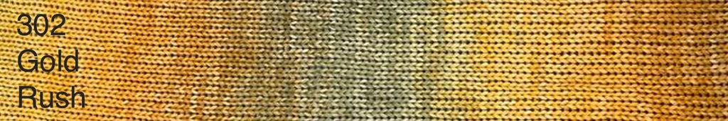 A close-up fabric texture swatch labeled '302 Gold Rush' on the left, showing a woven material with a metallic golden-brown color gradient.