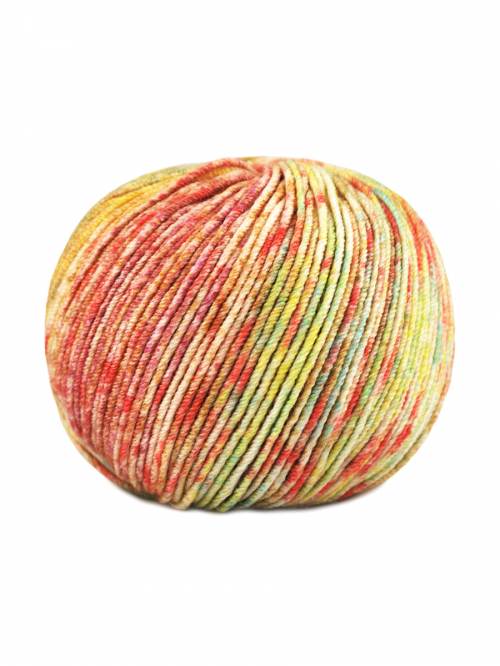 Multicolored skein of yarn on a white background