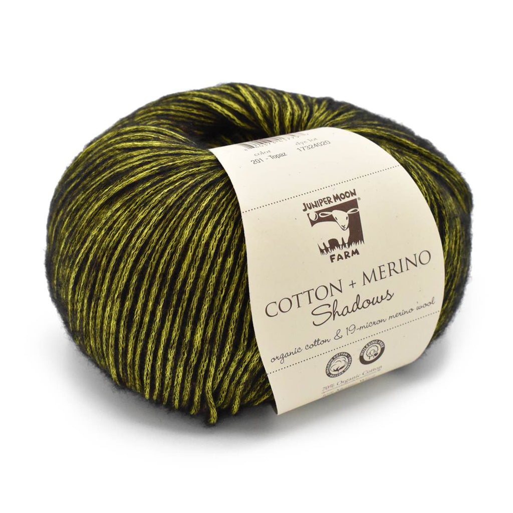 Ball of green yarn with a label on a white background