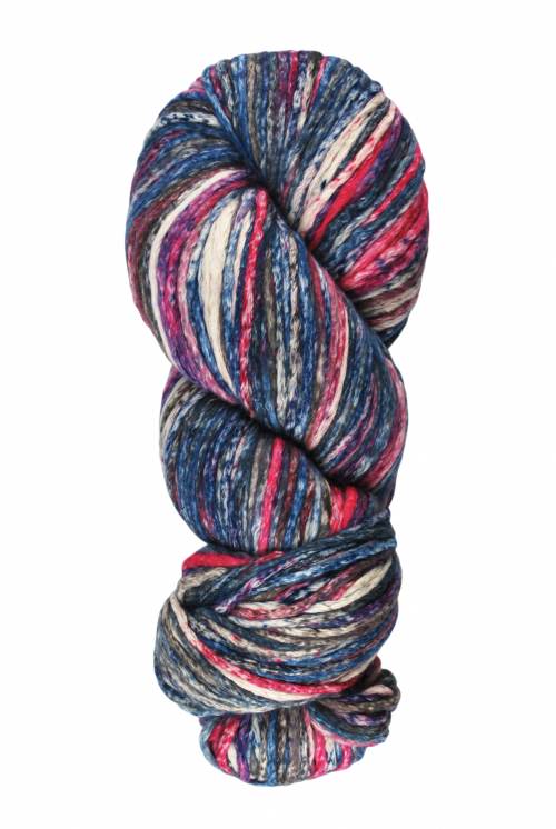Multicolored skein of yarn on a white background