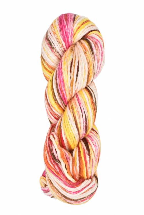 Multicolored skein of yarn on a white background