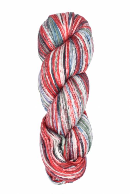 Multicolored skein of yarn on a white background