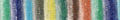 A close-up of a knitted fabric swatch featuring vertical stripes in green, blue, gray, yellow, brown, and red.