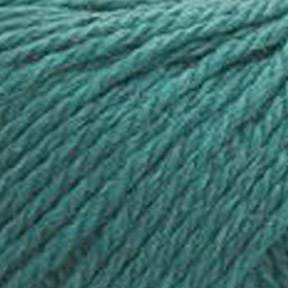 A close-up of teal green yarn texture, showing the twisted plies and soft heathered color.