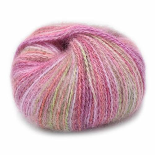 Multicolored skein of yarn on a white background