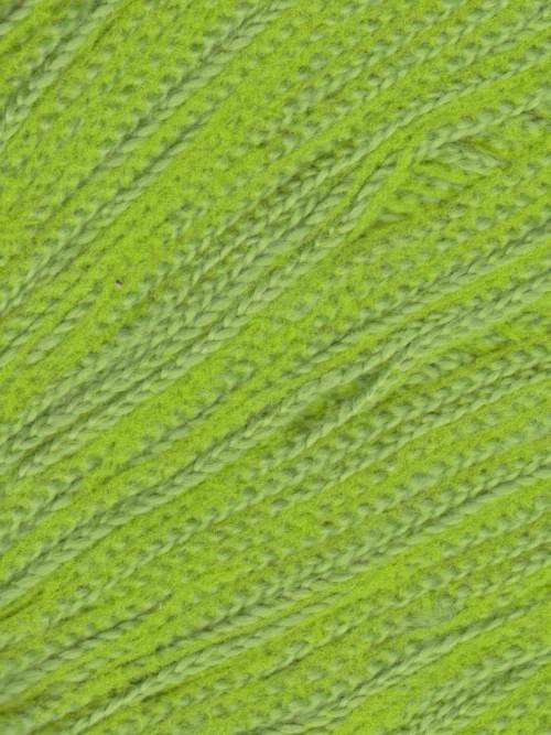 A close-up of bright lime green yarn with a soft, slightly fuzzy texture.