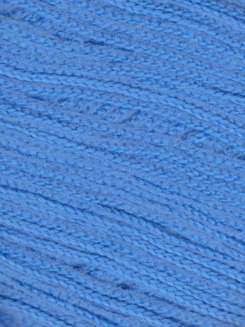 A close-up of light blue yarn texture, showing the detailed braided strands of the fiber.