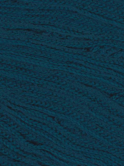 A close-up texture shot of dark teal blue yarn, showing the twisted strands and soft heathered color.