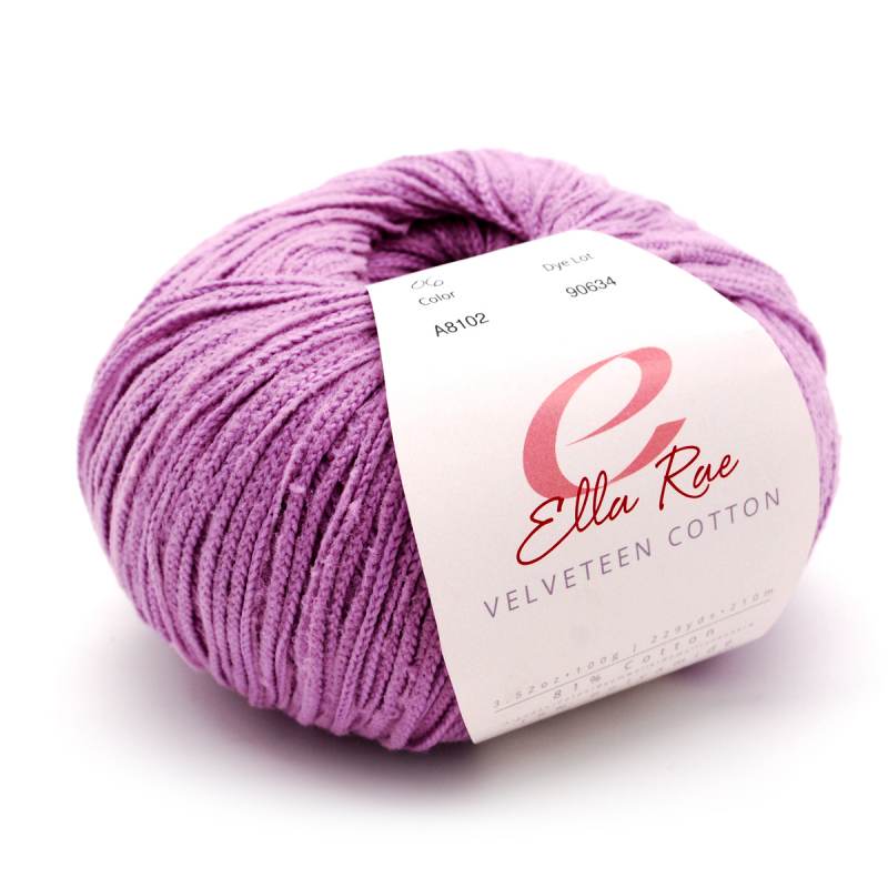 Purple ball of yarn with Ella Rae label on a white background